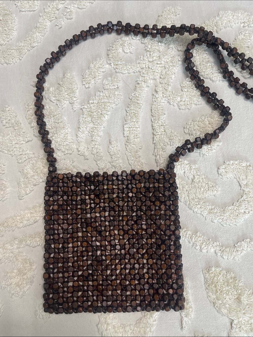 Vintage Beaded Crossbody Bag - Brown